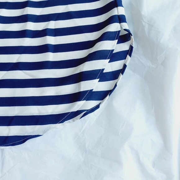 Ann Taylor LOFT Navy Blue Striped Dress Size XS Waist Tie Curved Hem Sailor Chic - Picture 5 of 10